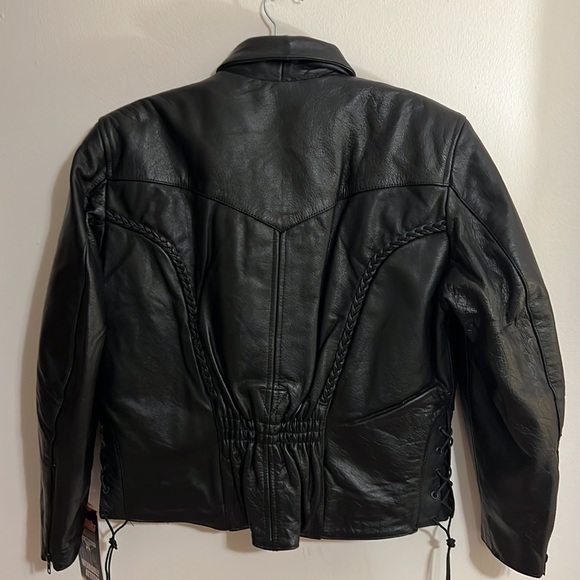 Interstate Leather braid trim motorcycle leather jacket NWT - Picture 2 of 7